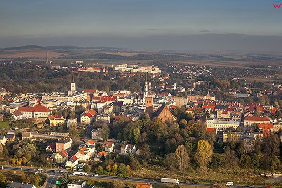Zabkowice Slaskie, panorama na Stare Miasto od strony W. EU, Pl, Dolnoslaskie. Lotnicze.
